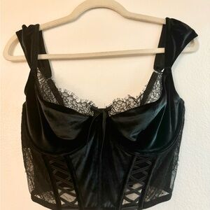 Victoria's Secret Black Velvet Lace Corset Top